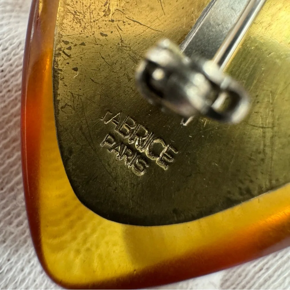 Fabrice Paris Signed Rare Vintage Amber Resin Lucite Brooch Pin Modernistic